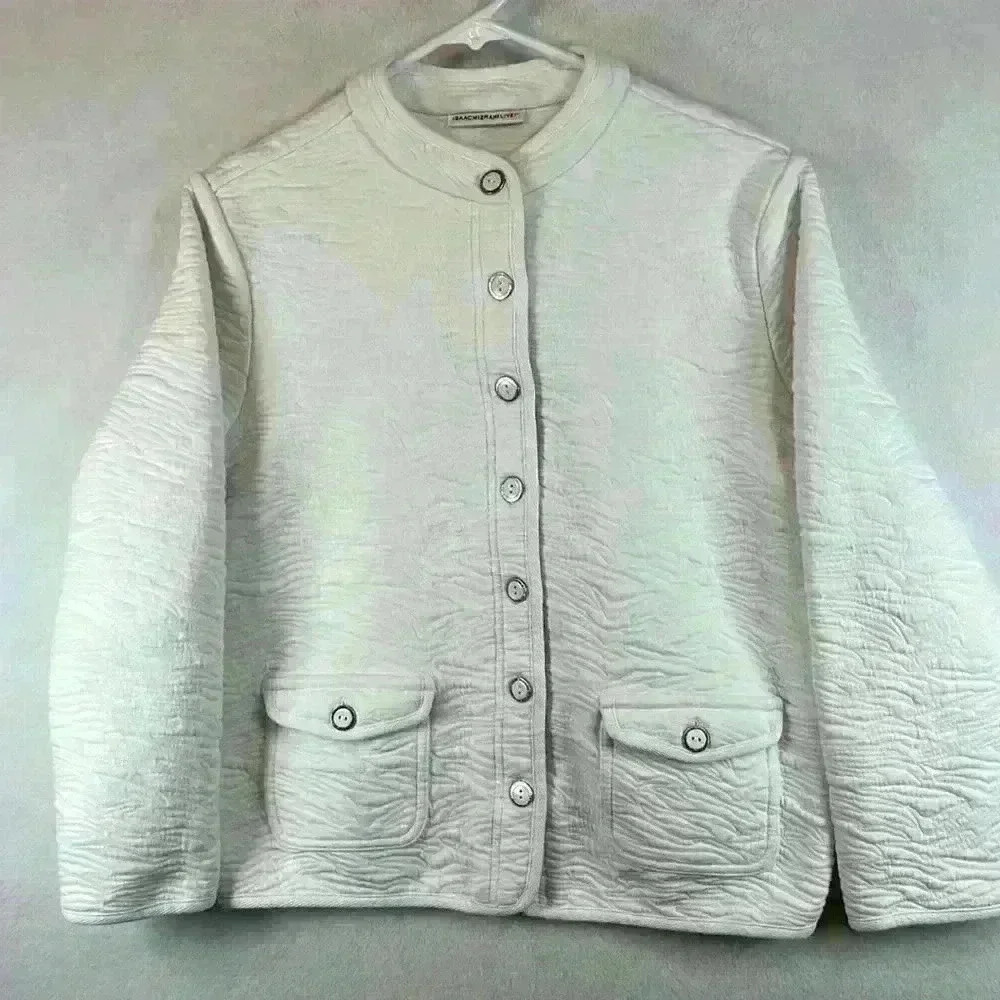Isaac Mizrahi Jacket White Women’s Size Medium Quilted Cotton Blend Pockets